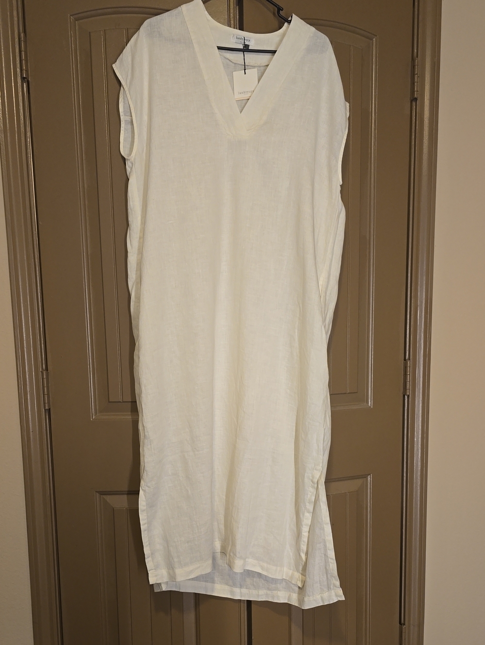 Lanthropy Grecian 100% Linen Caftan NWT Off-White S/M Side Pockets